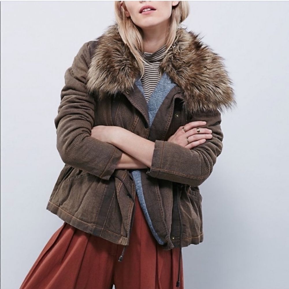 Free People Coat with Faux Fur Collar